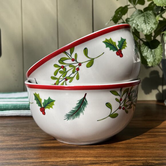 2 Porcelain Bowls Tis the Season Royal Norfolk Christmas Holly - Picture 2 of 13